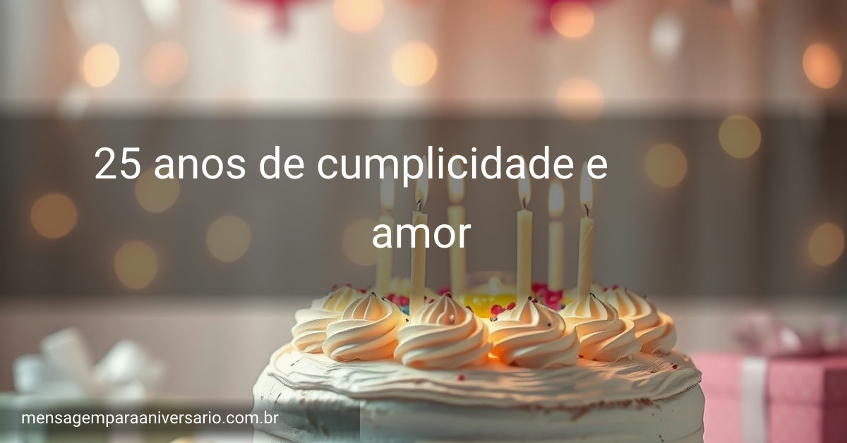 Cena calorosa de celebração de bodas de prata com um bolo bonito, velas e decorações festivas.