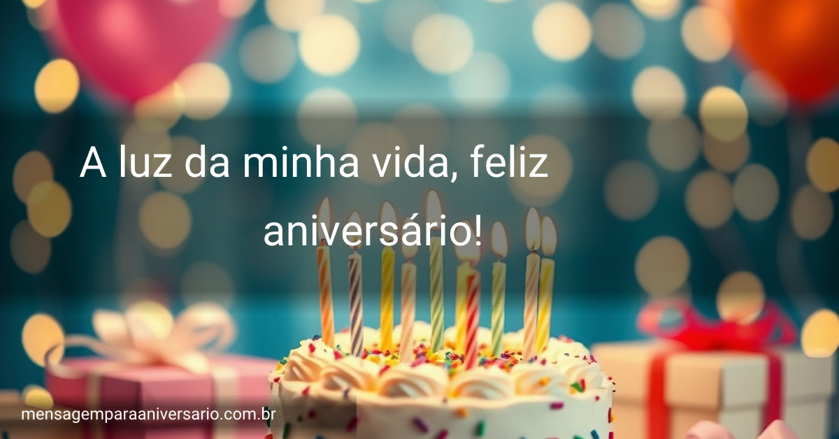 Cena festiva de aniversário com um bolo colorido, velas acesas, balões, confete e luzes brilhantes ao fundo.