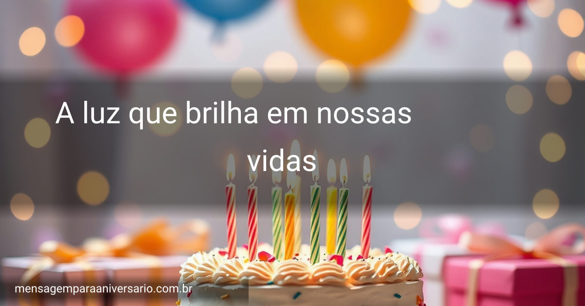 Cena festiva de aniversário com bolo, velas, balões, confetes e presentes.