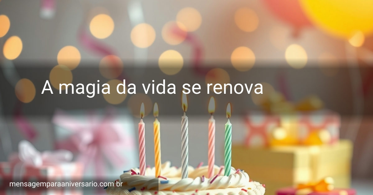Uma mesa decorada com um bolo de aniversário, velas acesas, balões coloridos e presentes, criando uma atmosfera festiva.