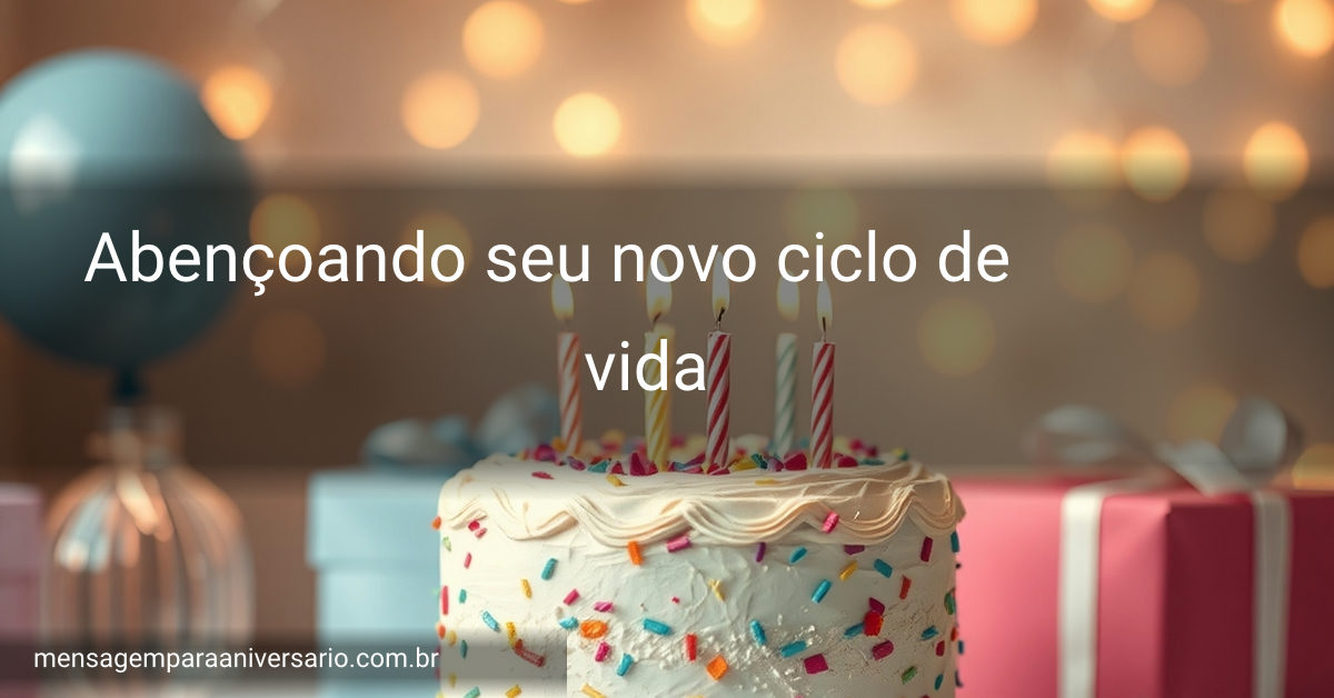 Cena festiva de aniversário com bolo, velas, balões, confete e presentes.