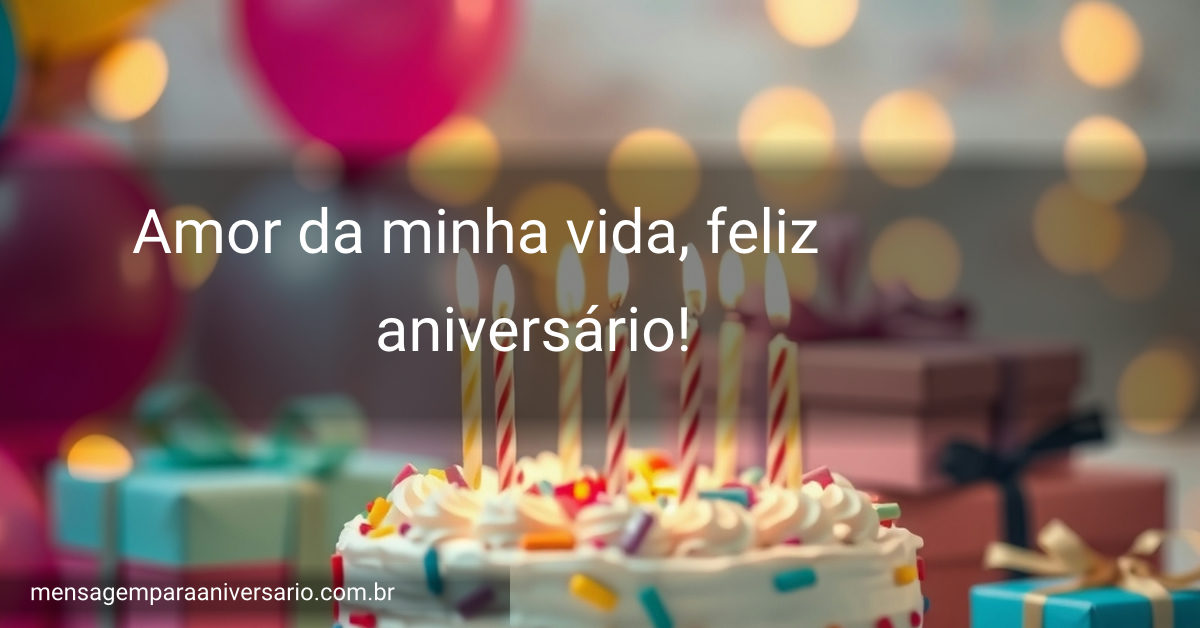 Cena festiva de aniversário com bolo decorado, velas acesas, balões coloridos e confetes.