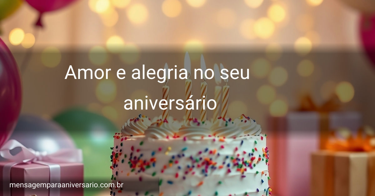 Uma cena festiva de aniversário com um bolo vibrante, balões coloridos e luzes brilhantes, criando um ambiente alegre.