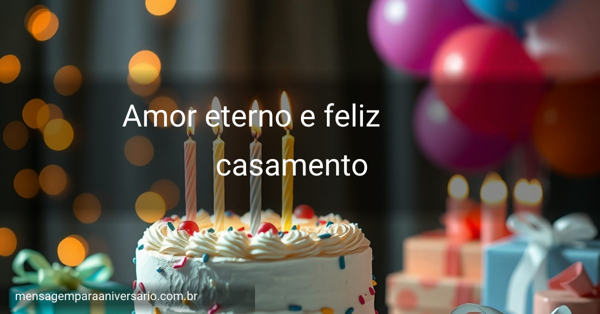 Cena festiva de casamento com bolo, velas, balões, confete, presentes e luzes bokeh.