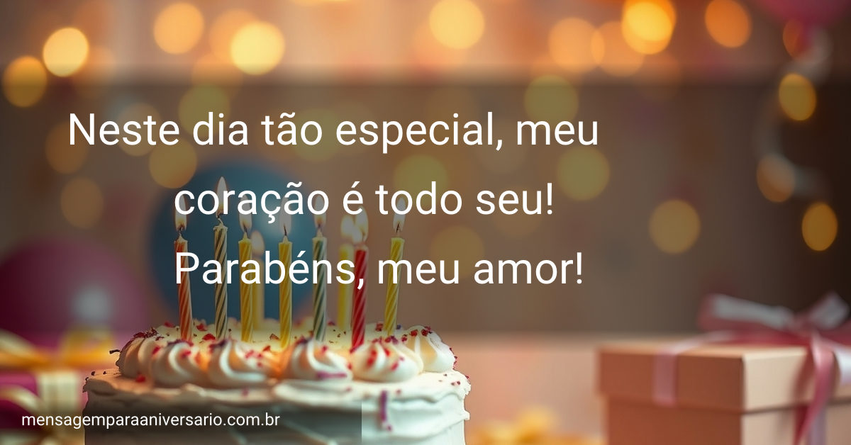 Cena festiva de aniversário com bolo, velas, balões, confetes e presentes.