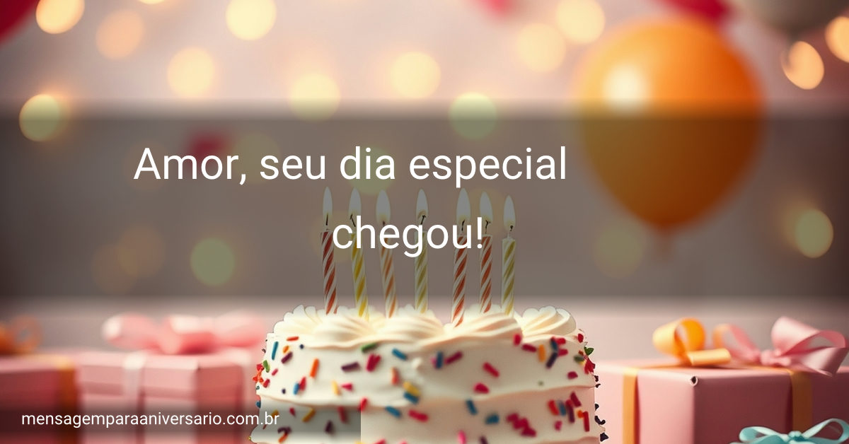 Uma cena festiva de aniversário com um bolo decorado, velas acesas, balões coloridos, confete espalhado e presentes em um ambiente iluminado por luzes bokeh.