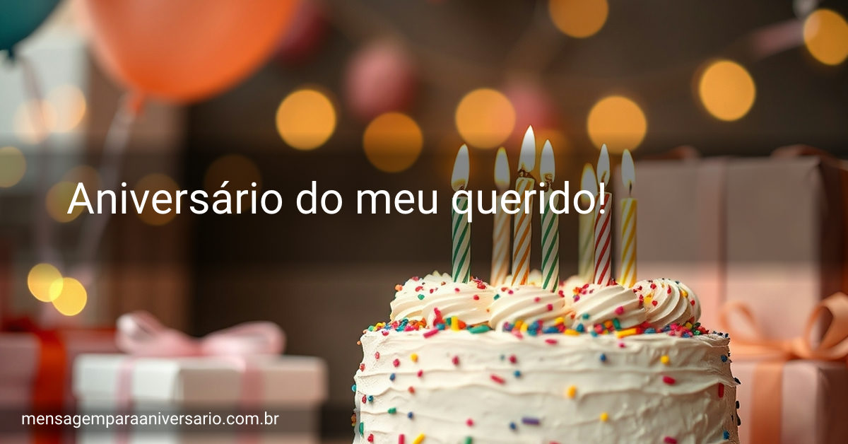 Uma bela cena de aniversário com bolo, velas, balões, confete, presentes e luzes desfocadas ao fundo.