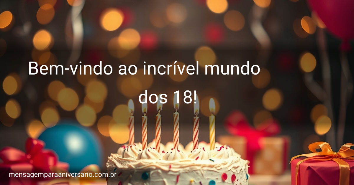 Cena de festa de aniversário com um bolo decorado, velas acesas, balões coloridos, confete espalhado, presentes embrulhados e luzes bokeh ao fundo.