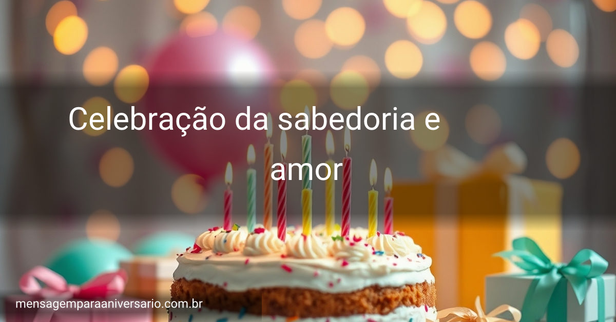Uma linda mesa de aniversário decorada com um bolo, velas acesas, balões coloridos, confetes e presentes em um ambiente iluminado