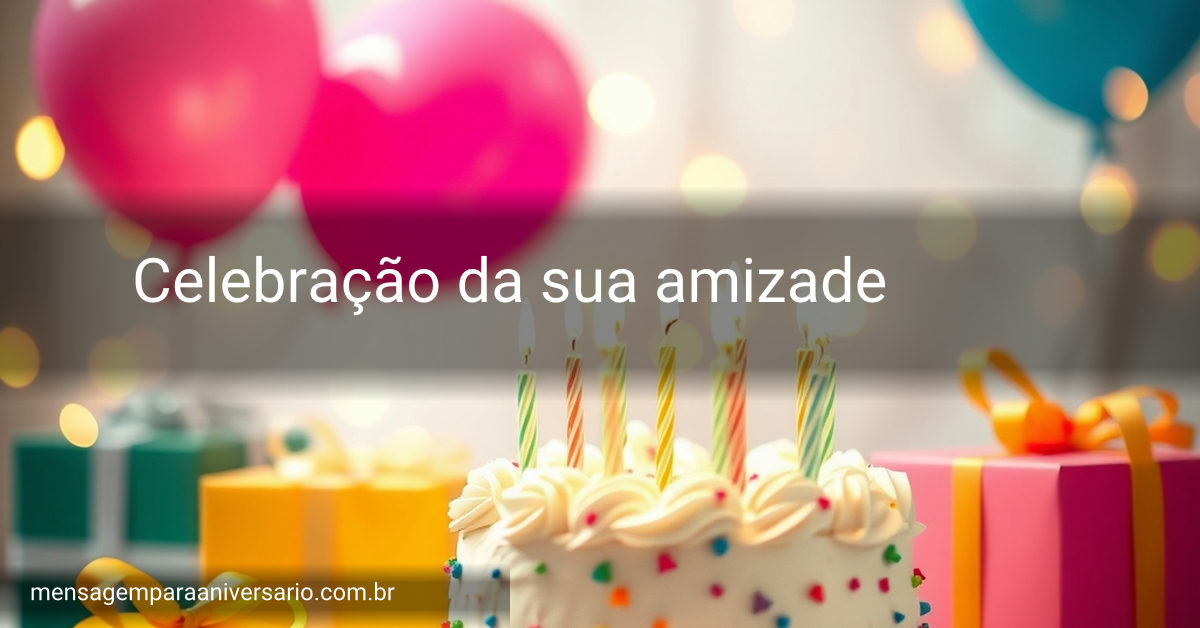 Cena festiva de aniversário com bolo, velas, balões e confetes.