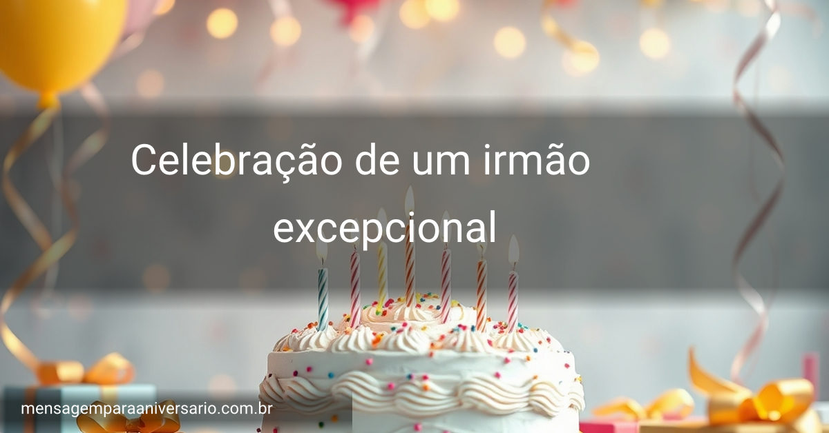 Cena festiva de aniversário com um grande bolo, balões, fitas, luzes e presentes.
