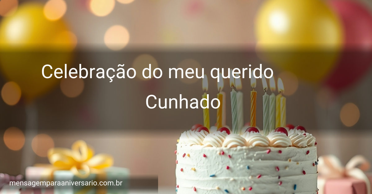 Cena festiva de aniversário com bolo, velas, balões e presentes.