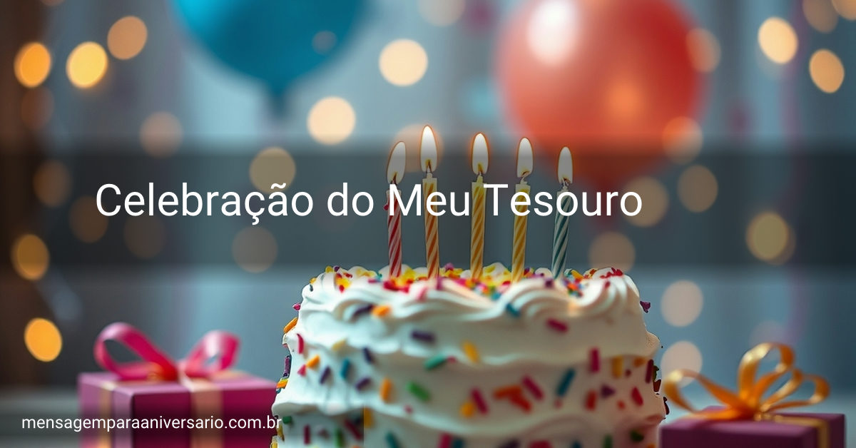 Cena festiva de aniversário com um bolo colorido, velas, balões vibrantes, confete e luzes brilhantes.