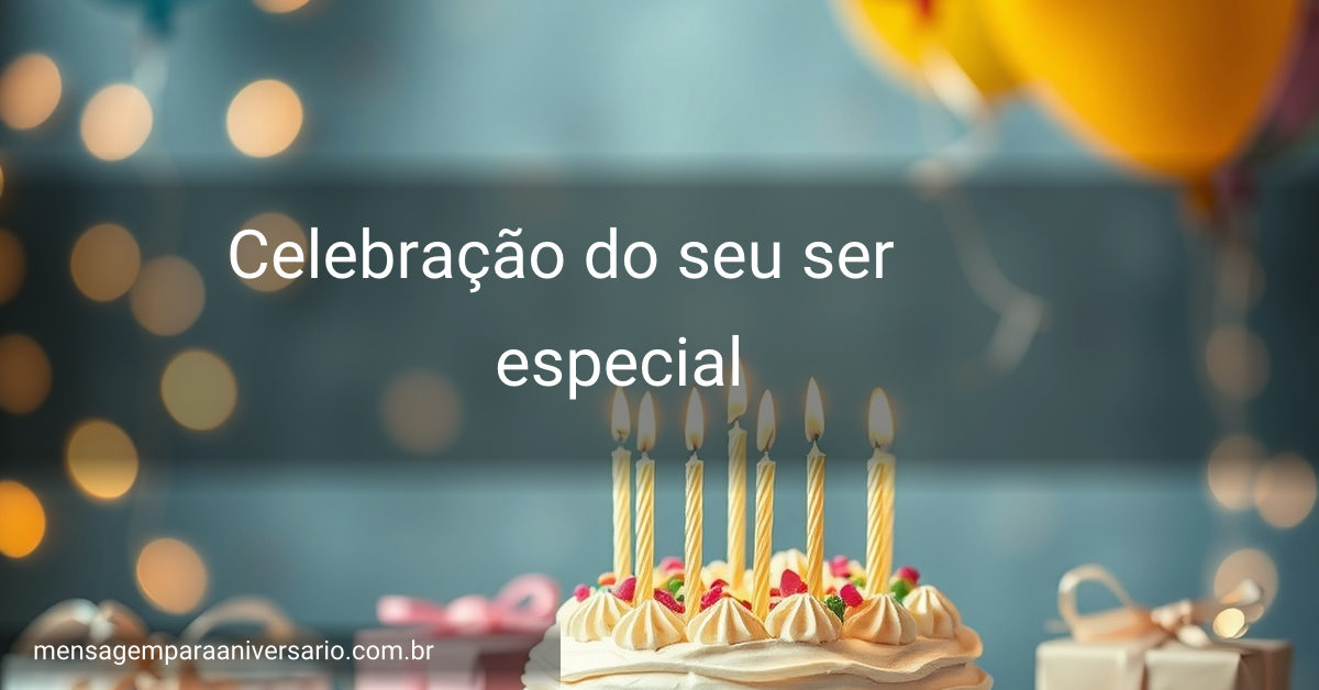 Cena festiva de aniversário com bolo, velas, balões e presentes.