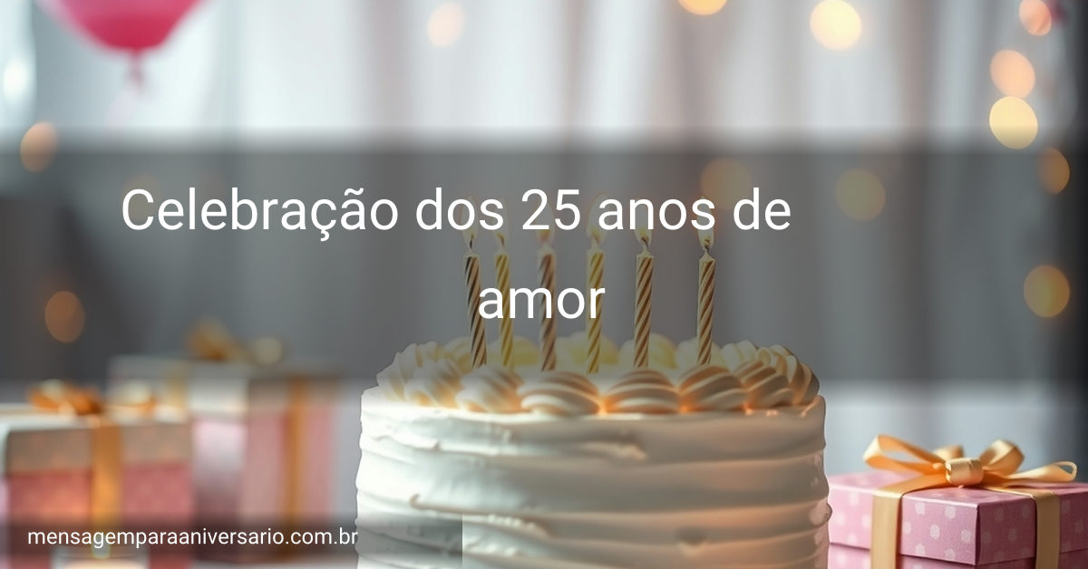 Cena festiva de celebração de bodas de prata com bolo, balões e decorações.