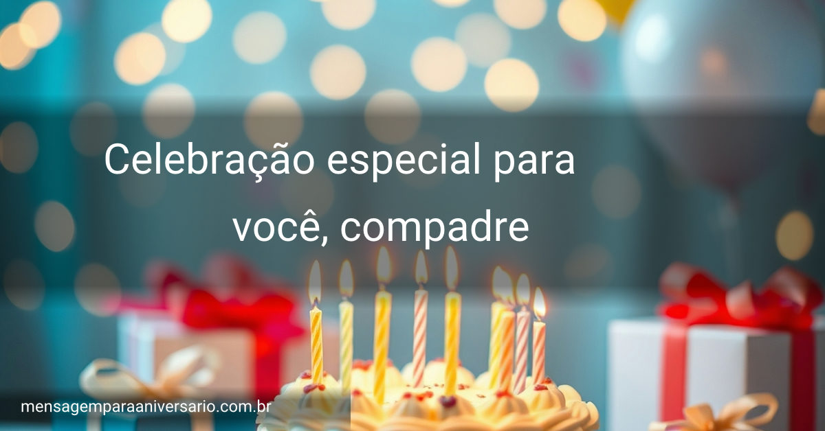 Cena festiva de aniversário com bolo, velas, balões, confete e presentes.
