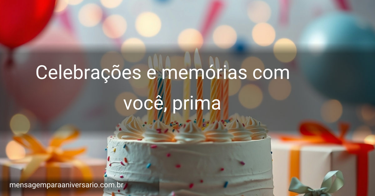 Mesa decorada com bolo de aniversário, velas, balões coloridos e presentes.
