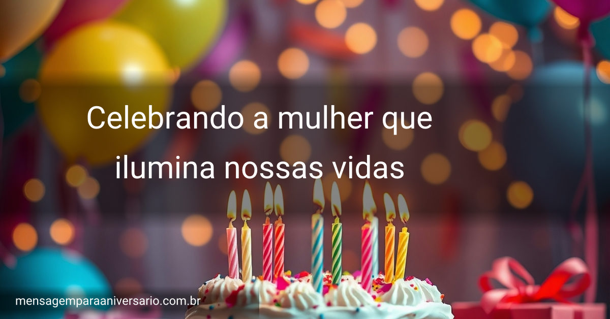 Uma cena vibrante de aniversário com balões coloridos, velas sobre um bolo e luzes brilhantes.