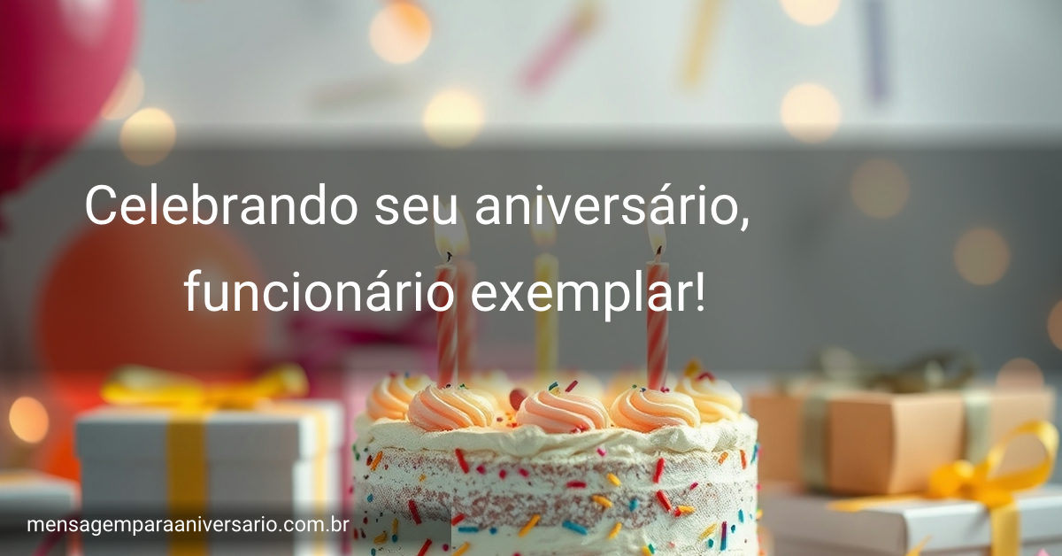 Cena festiva de aniversário com bolo, velas, balões e confete.
