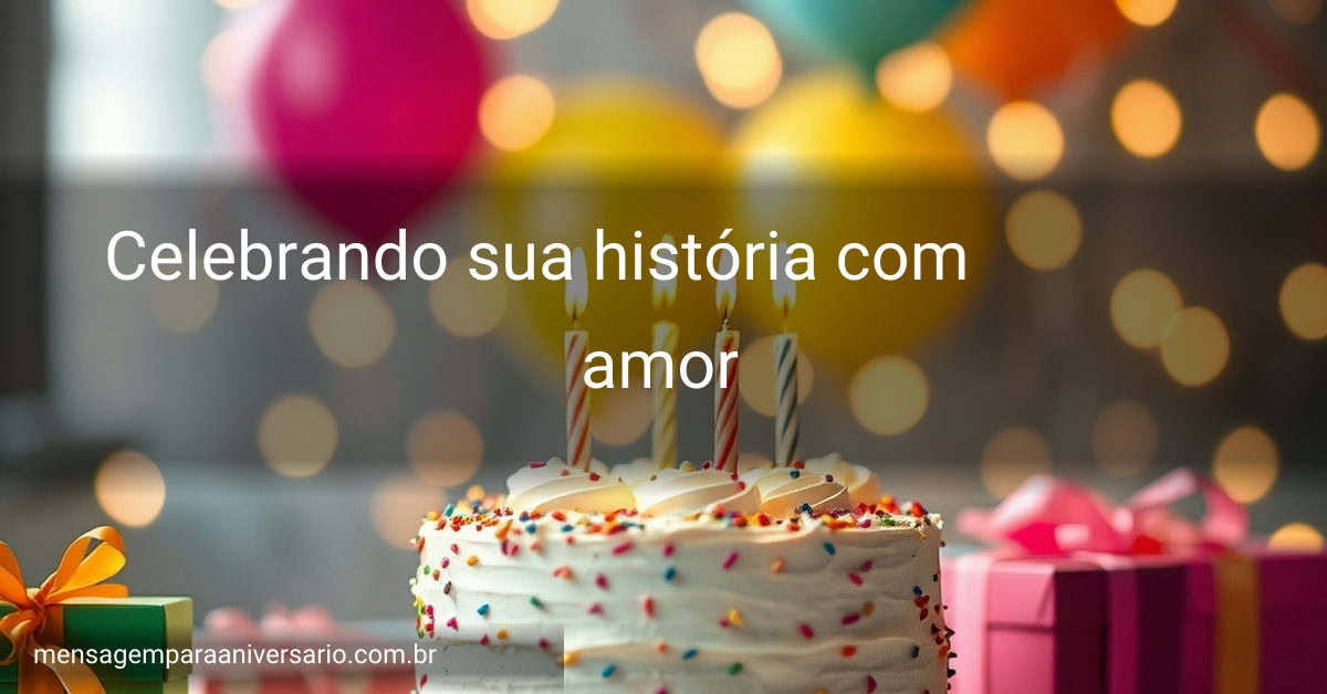 Cena festiva de aniversário com bolo, velas, balões, e confete.