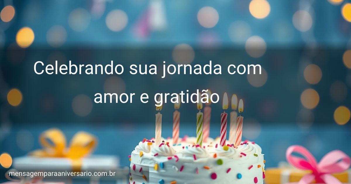 Uma mesa festiva com um bolo decorado, velas brilhantes, balões coloridos e confete, criando uma atmosfera de celebração e alegria.