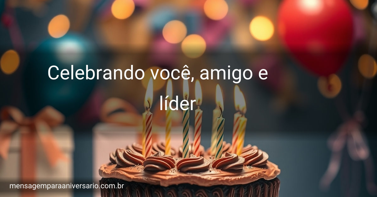 Cena festiva de aniversário com bolo de chocolate, velas acesas, balões coloridos, confete e luzes suaves no fundo.