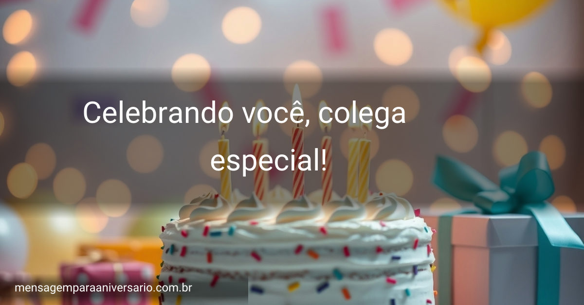 Uma mesa decorada com um bolo de aniversário, velas acesas, balões coloridos, presentes e confetes espalhados.