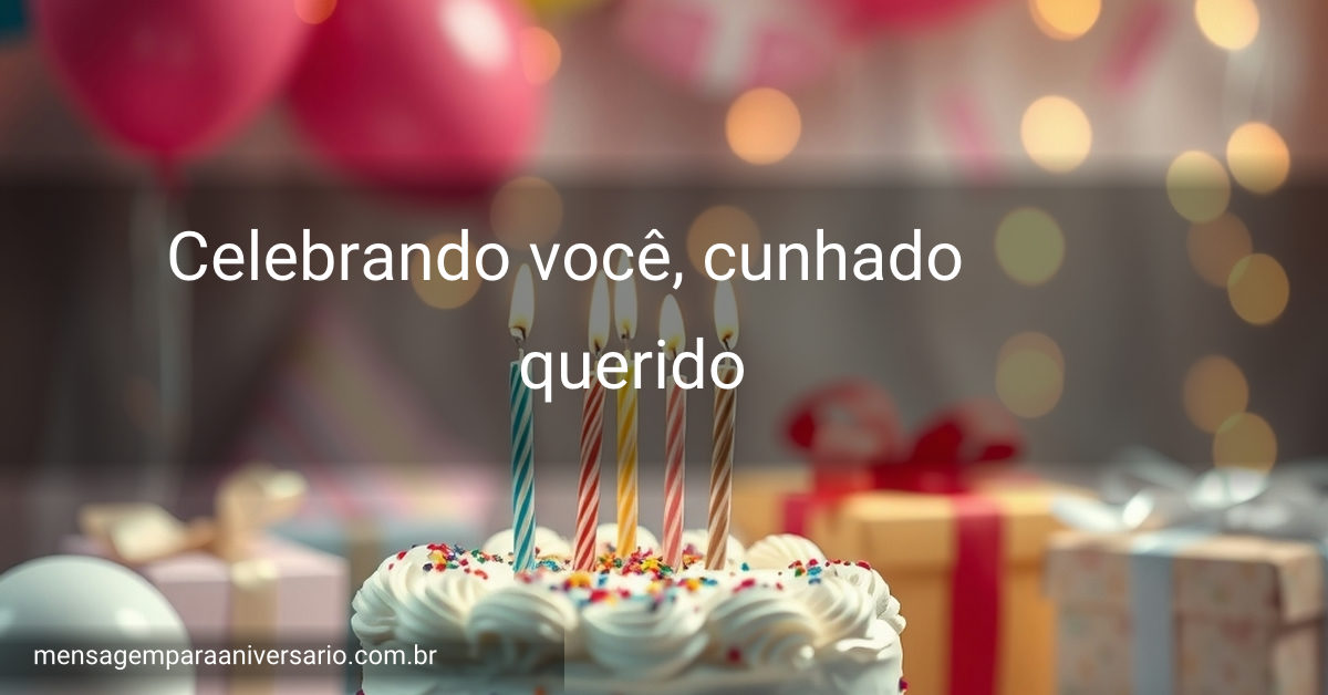 Uma cena festiva de aniversário com um bolo decorado, balões coloridos, confete e luzes bokeh ao fundo.