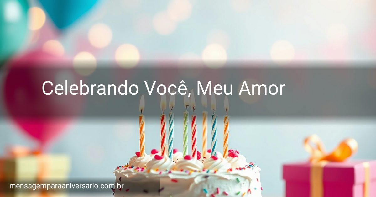 Cena de festa de aniversário com bolo, velas, balões, confetes e luzes bokeh.