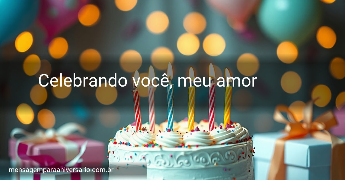 Cena festiva de aniversário com bolo, velas, balões e confetes
