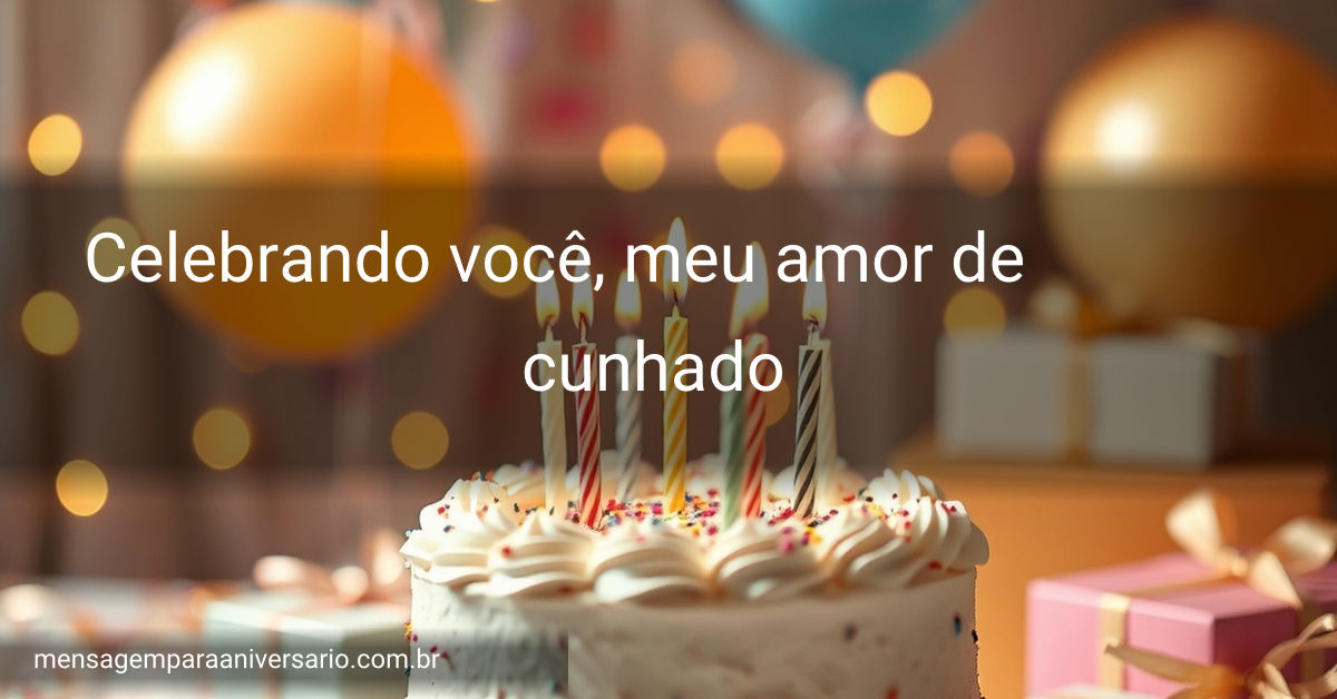 Cena de festa de aniversário com bolo, velas, balões coloridos, confetes e presentes rodeados por luzes bokeh.