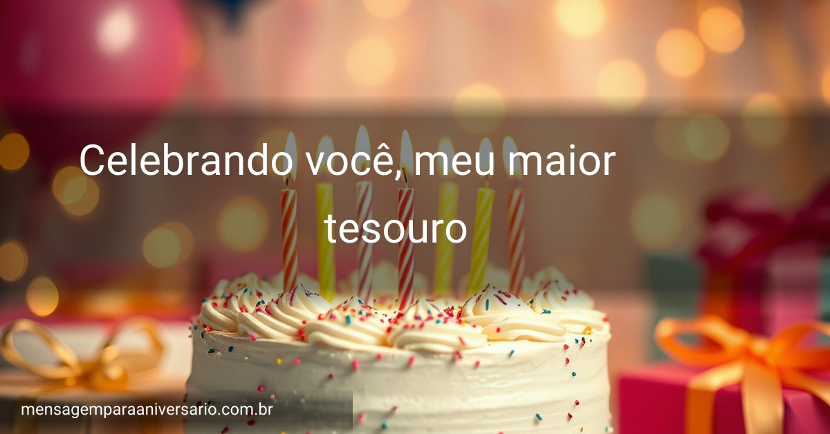 Uma cena animada de aniversário com um bolo decorado, velas brilhantes, balões coloridos, glitter e luzes bokeh suaves ao redor.