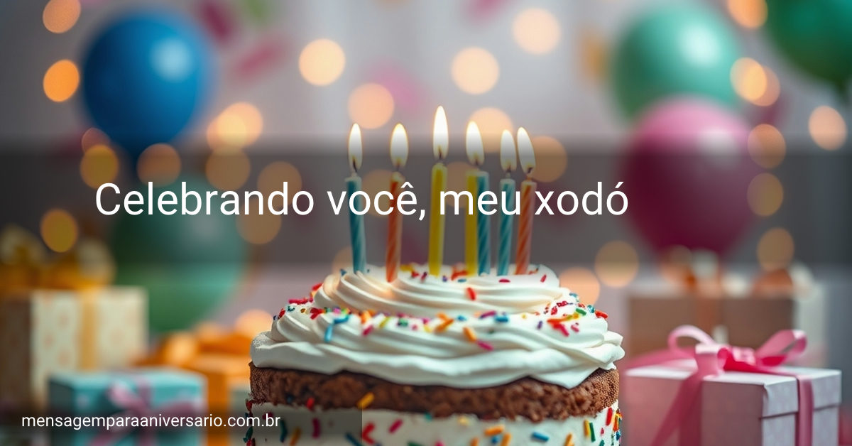 Uma cena festiva de aniversário com bolo, velas, balões, confetes e presentes.