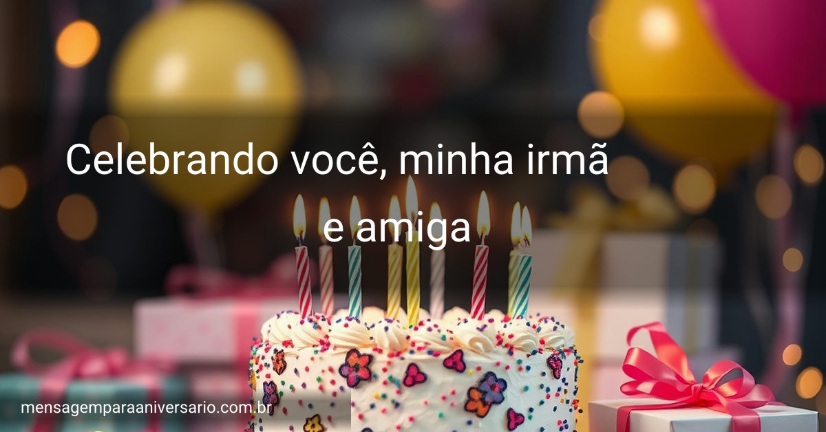 Cena festiva de aniversário com bolo, velas, balões, confete, presentes e luzes desfocadas.