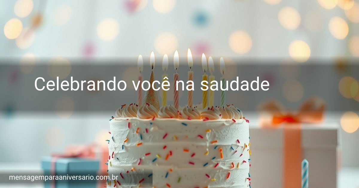Cena festiva de aniversário com bolo, velas, balões e confetes.