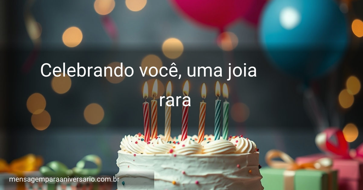 Uma cena festiva de aniversário com bolo, velas, balões, confete, presentes e luzes bokeh.