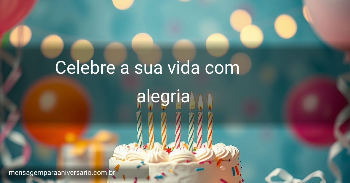 Cena festiva de aniversário com bolo, velas, balões e confetes.
