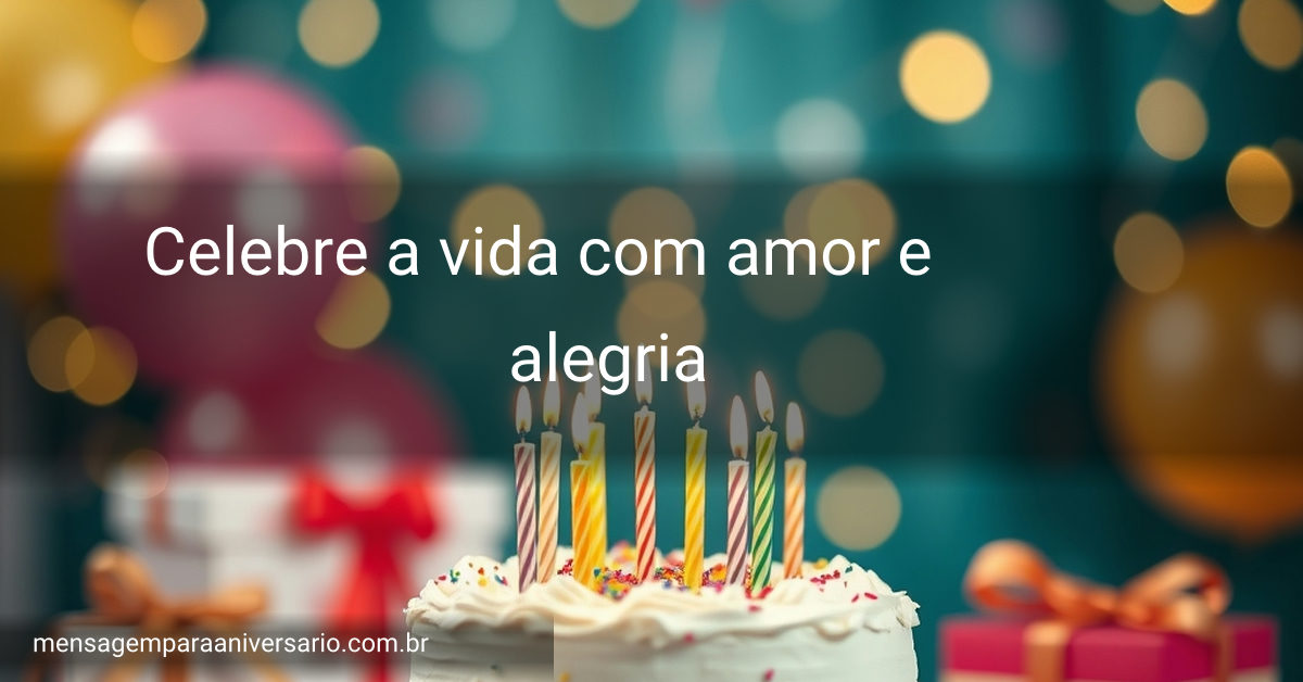 Cena festiva de aniversário com bolo, velas, balões, confete, presentes e luzes bokeh.