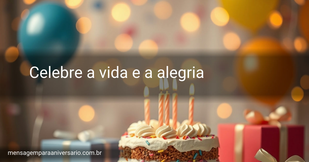 Cena festiva de aniversário com bolo, balões e confetes.