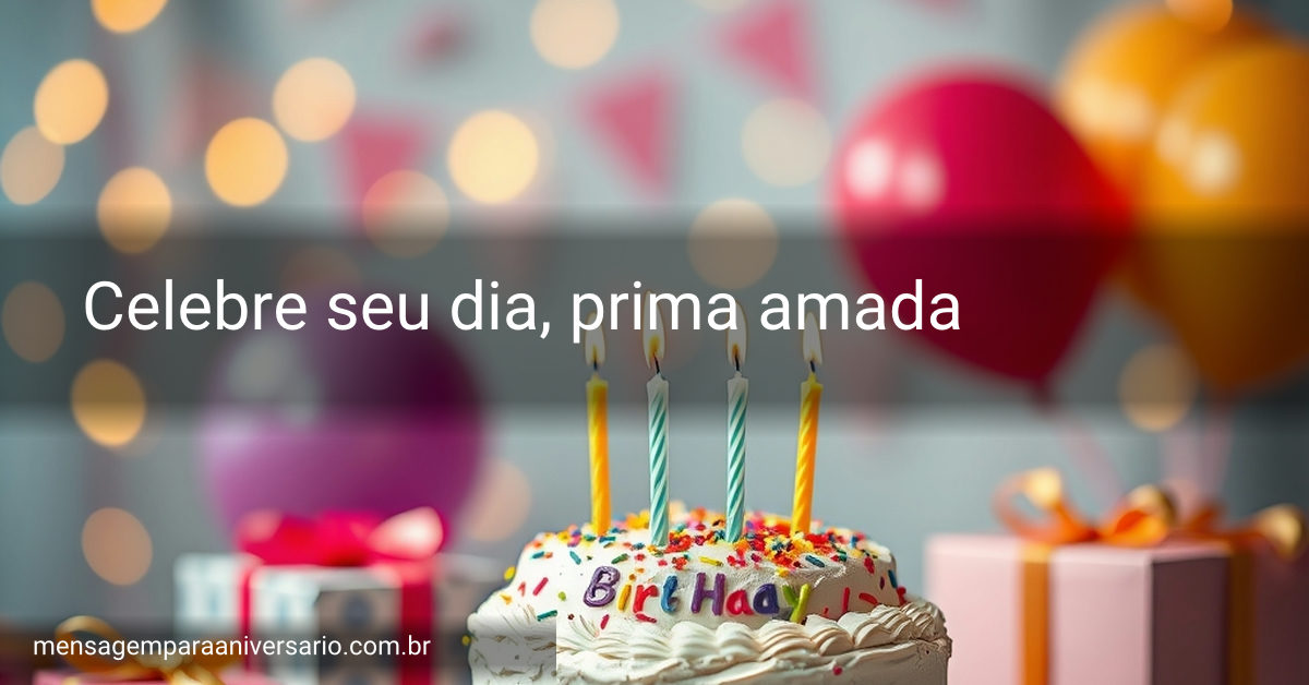 Uma cena festiva de aniversário com um bolo decorado, velas acesas, balões coloridos e confetes, criando um ambiente alegre e iluminado.