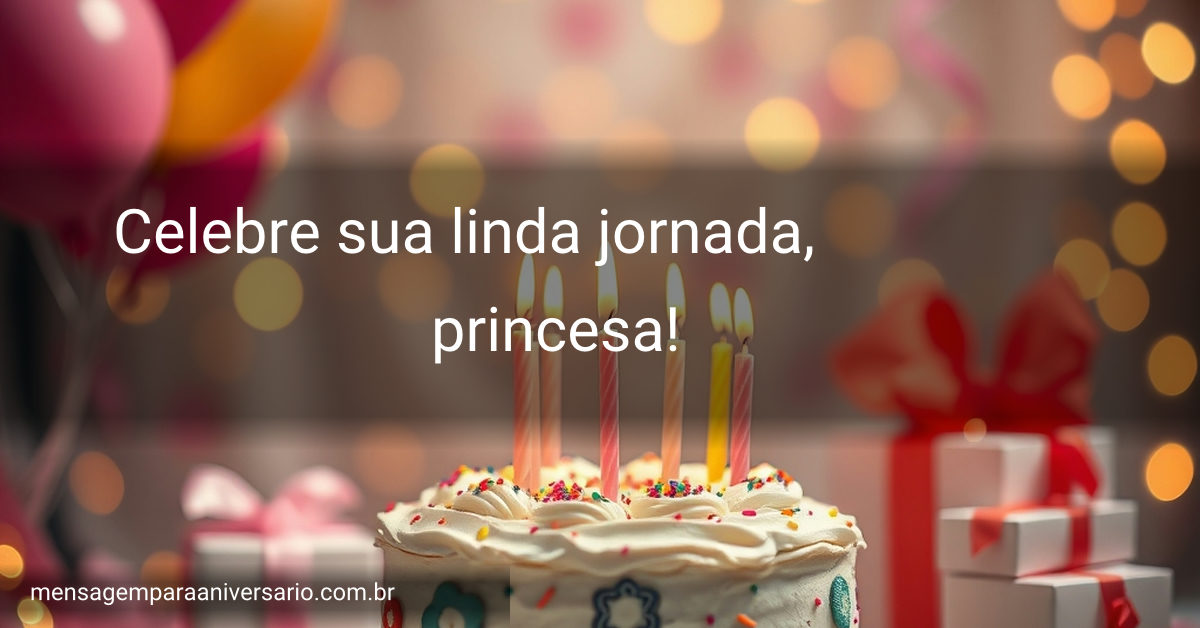 Cena festiva de aniversário com bolo, velas, balões, confete e luzes desfocadas.