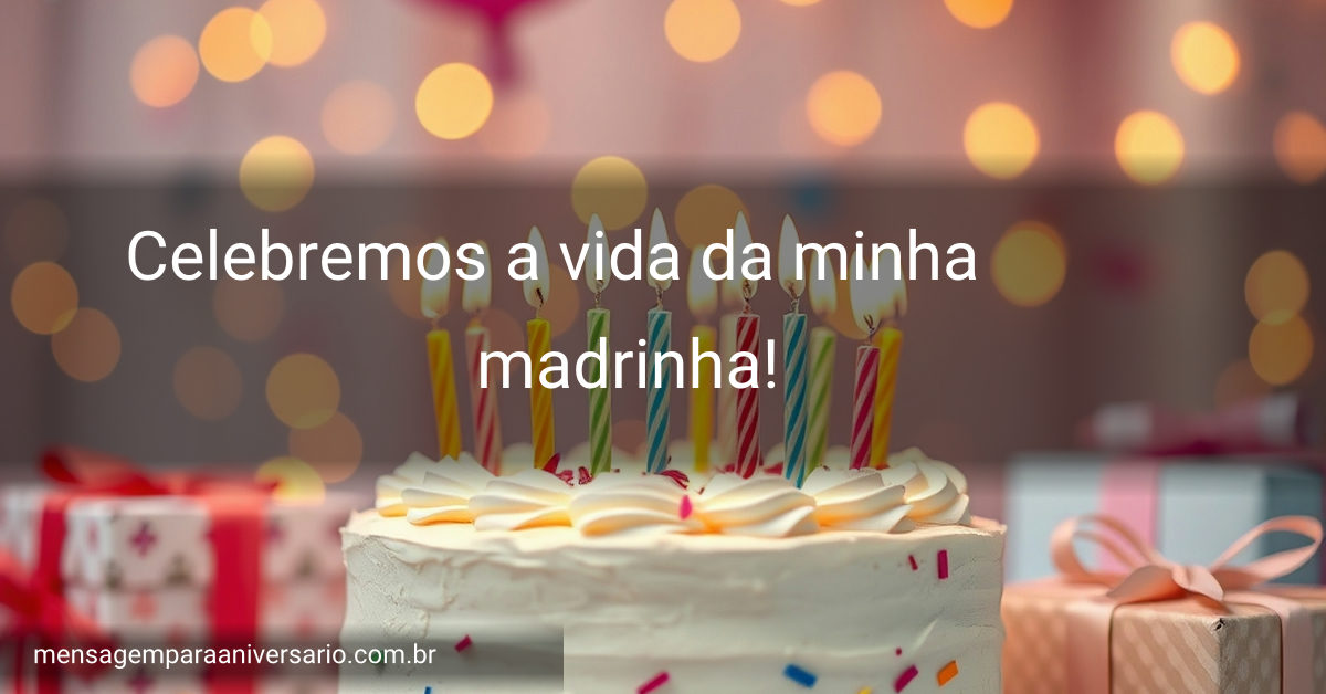 Uma cena de aniversário vibrante com um bolo decorado, balões flutuando, confetes coloridos, presentes em uma mesa e luzes bokeh ao fundo.