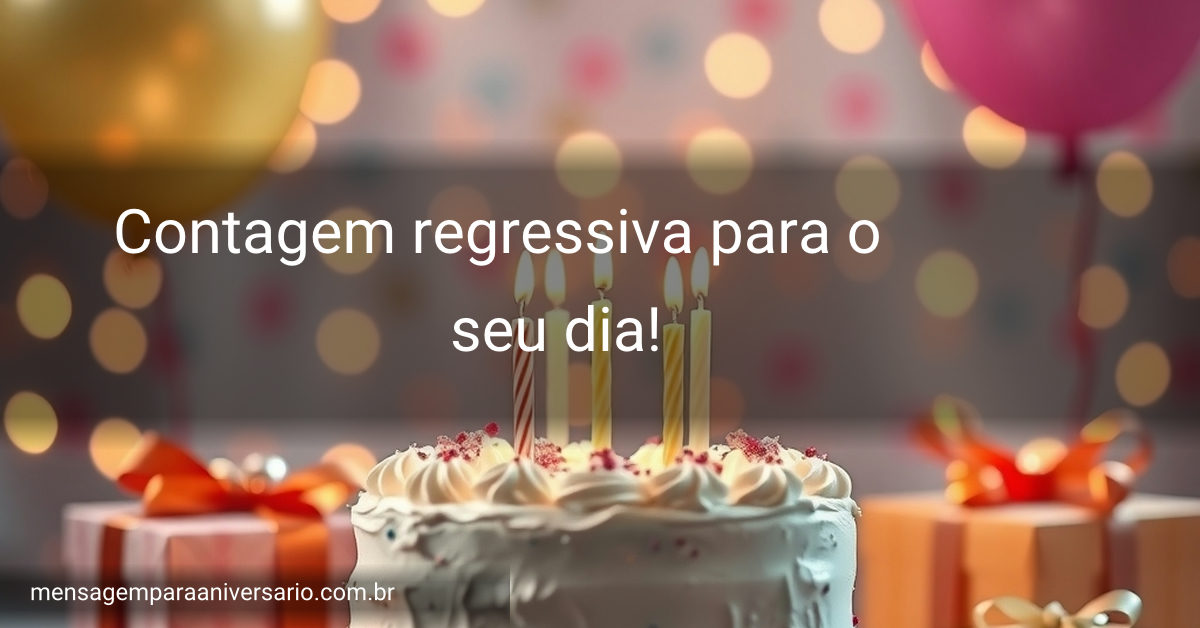 Cena festiva com um bolo de aniversário colorido, velas, balões alegres e confetes ao redor.