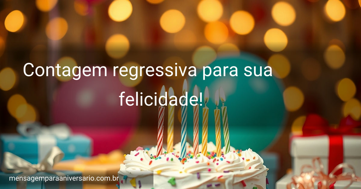 Ambiente festivo com um bolo de aniversário, velas, balões, confetes coloridos e pacotes de presentes.