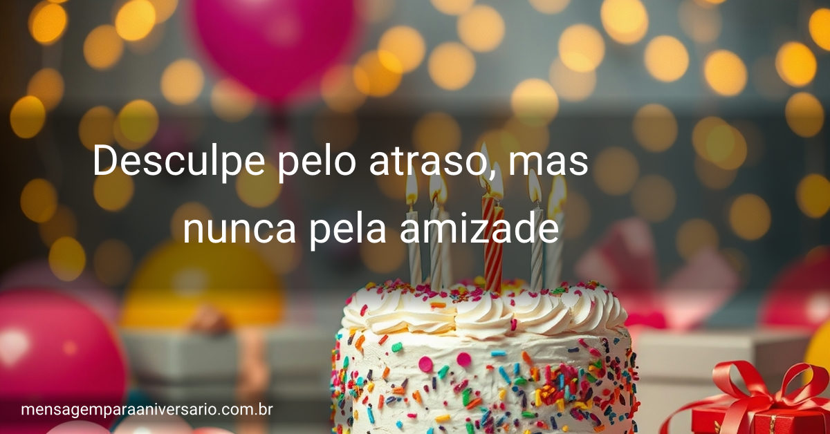 Cena festiva de aniversário com um bolo decorado, balões vibrantes, confete espalhado e luzes de fadas brilhando ao fundo.