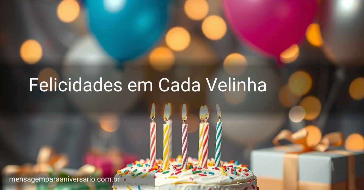 Uma cena festiva de aniversário com bolo colorido, velas acesas, balões, confete, presentes e luzes bokeh.