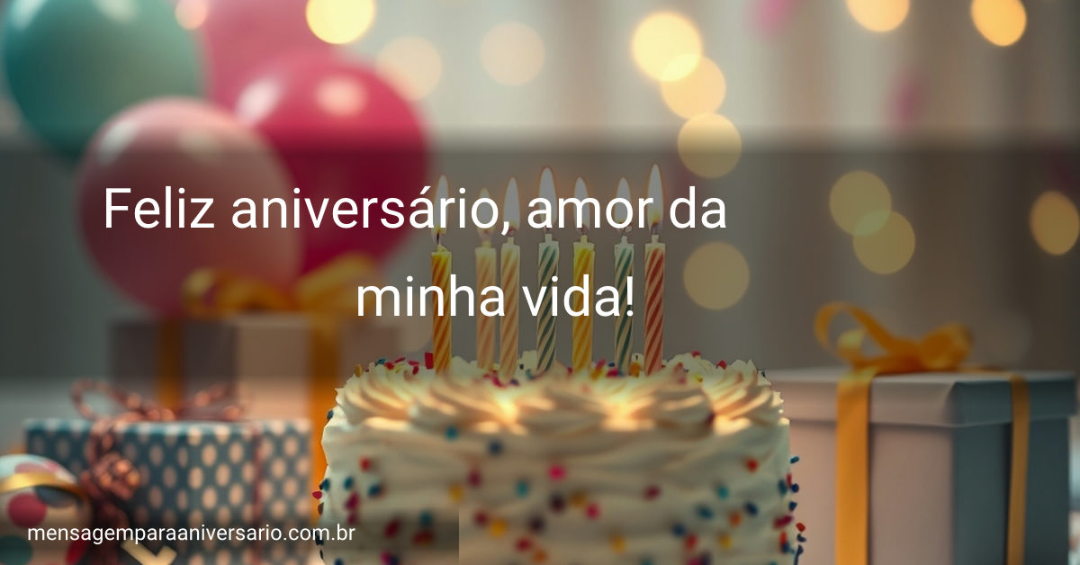 Cena festiva de aniversário com bolo, velas, balões, confetes e presentes.