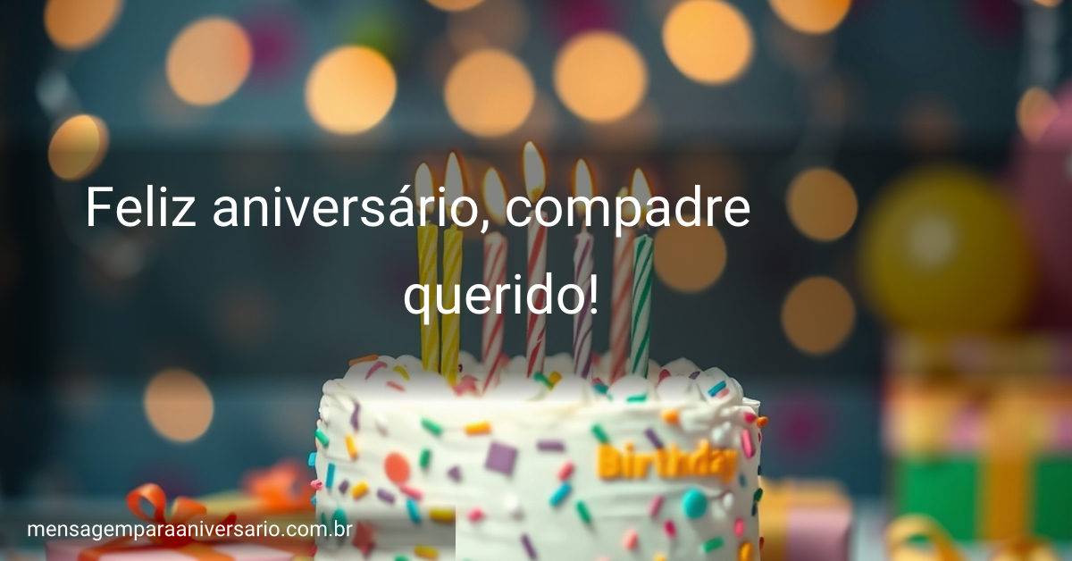Uma cena festiva de aniversário com bolo colorido, velas acesas, balões, confete e luzes desfocadas.