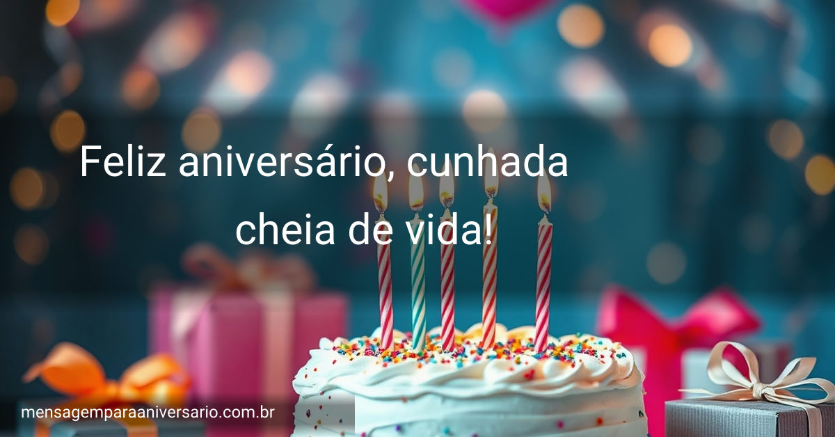 Uma cena festiva de aniversário com bolo, velas, balões e confetes.