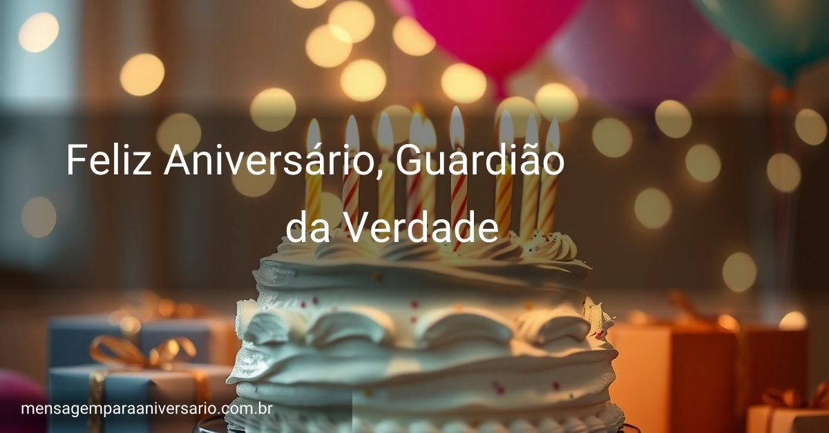 Cena festiva de aniversário com um bolo, velas acesas, balões coloridos, confetes e luzes piscando.